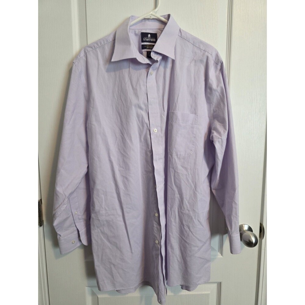 Stafford Fitted Light Purple Striped Dress Shirt Men's 17 32/33 Easy Care  047